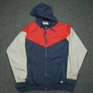 Burlebo Jacket Mens Extra Large Blue‎ Red Full Zip Hooded Windbreaker Ripstop